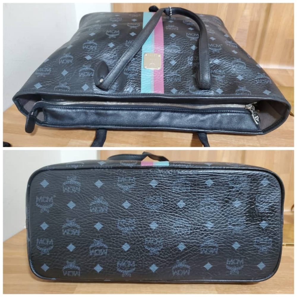 MCM Black Tote with Multicolor Stripes - Picture 10 of 12